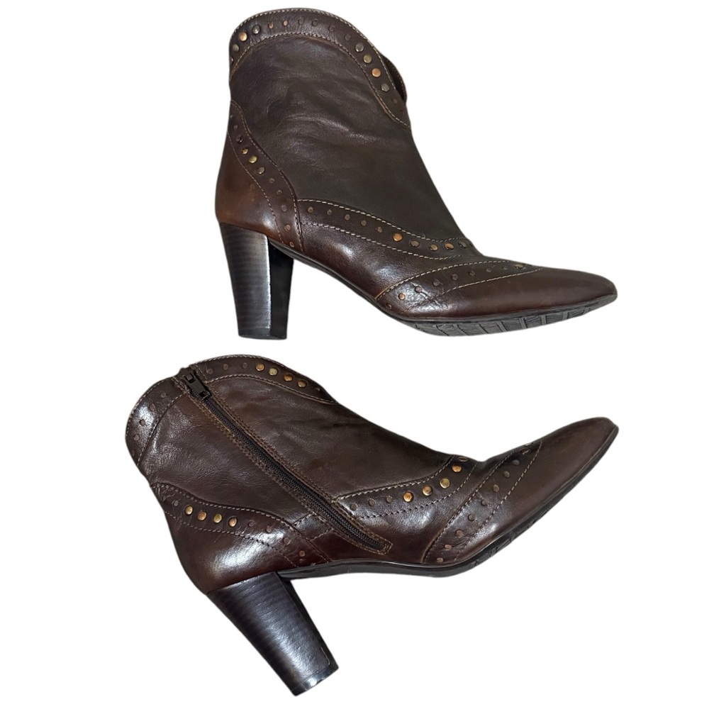 Sesto Meucci Brown Leather Italian Western Style Retro Ankle Boot Womens 7.5 - Picture 1 of 9